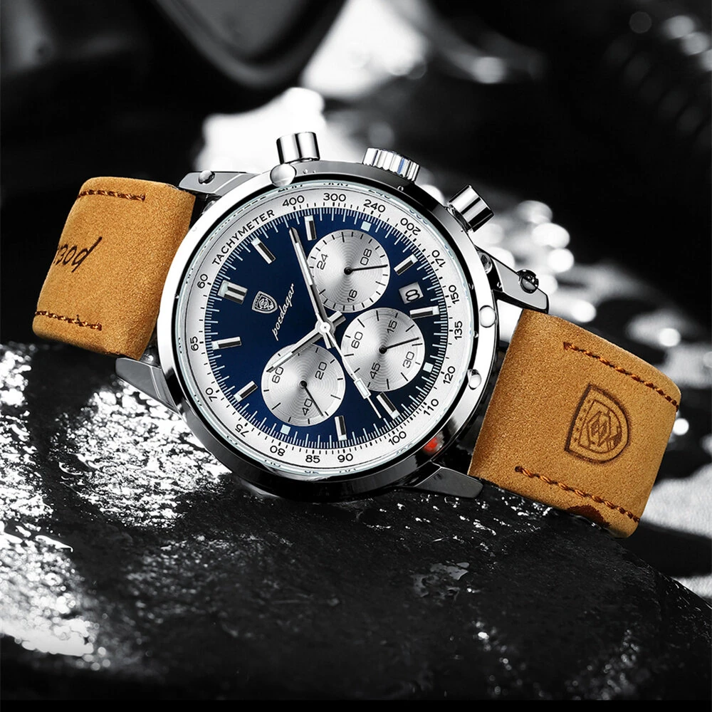 POEDAGAR Men's Luminous Waterproof Quartz Watch Fashion Comfortable Leather Multi-function Business Casual Wristwatch — view 7