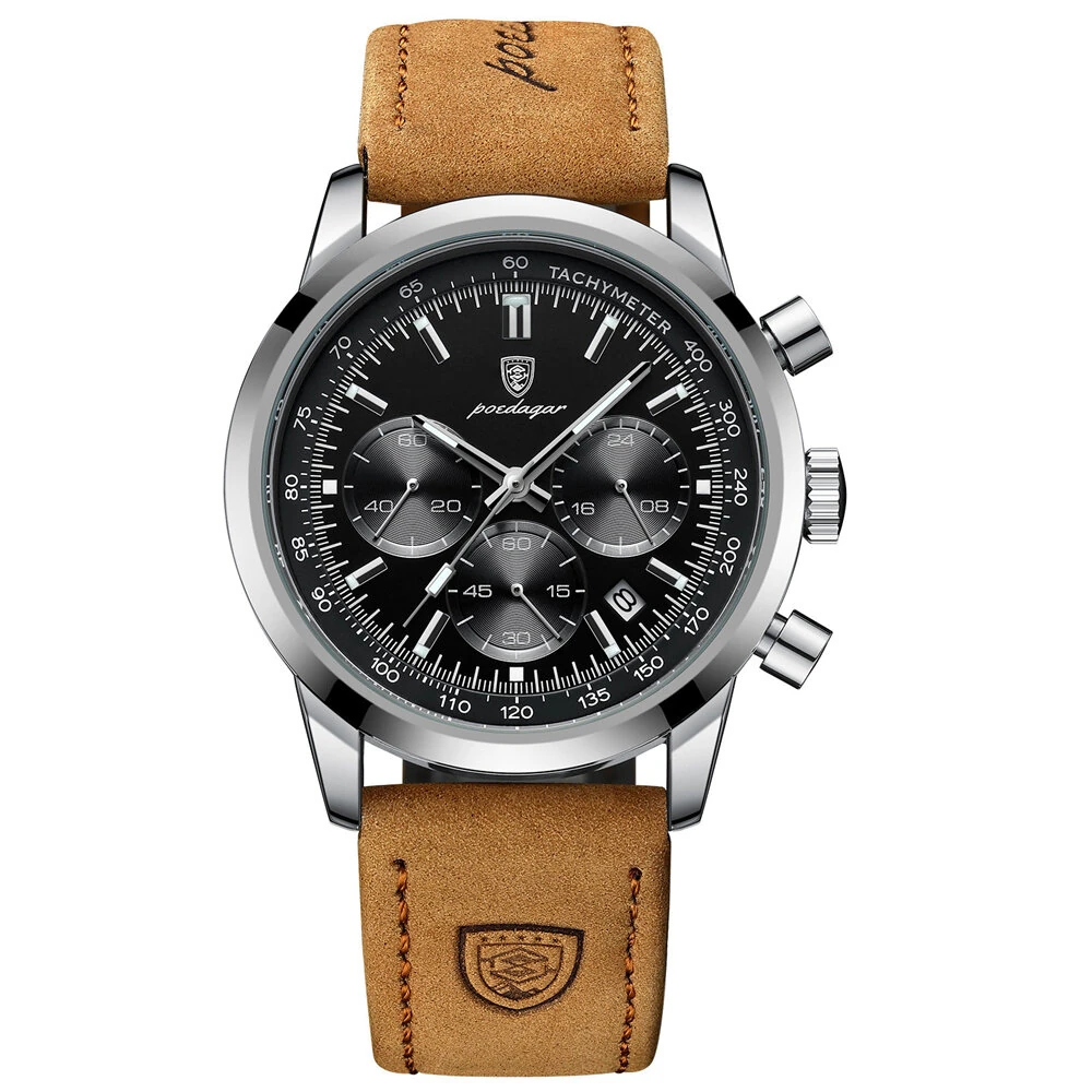POEDAGAR Men's Luminous Waterproof Quartz Watch Fashion Comfortable Leather Multi-function Business Casual Wristwatch — view 8