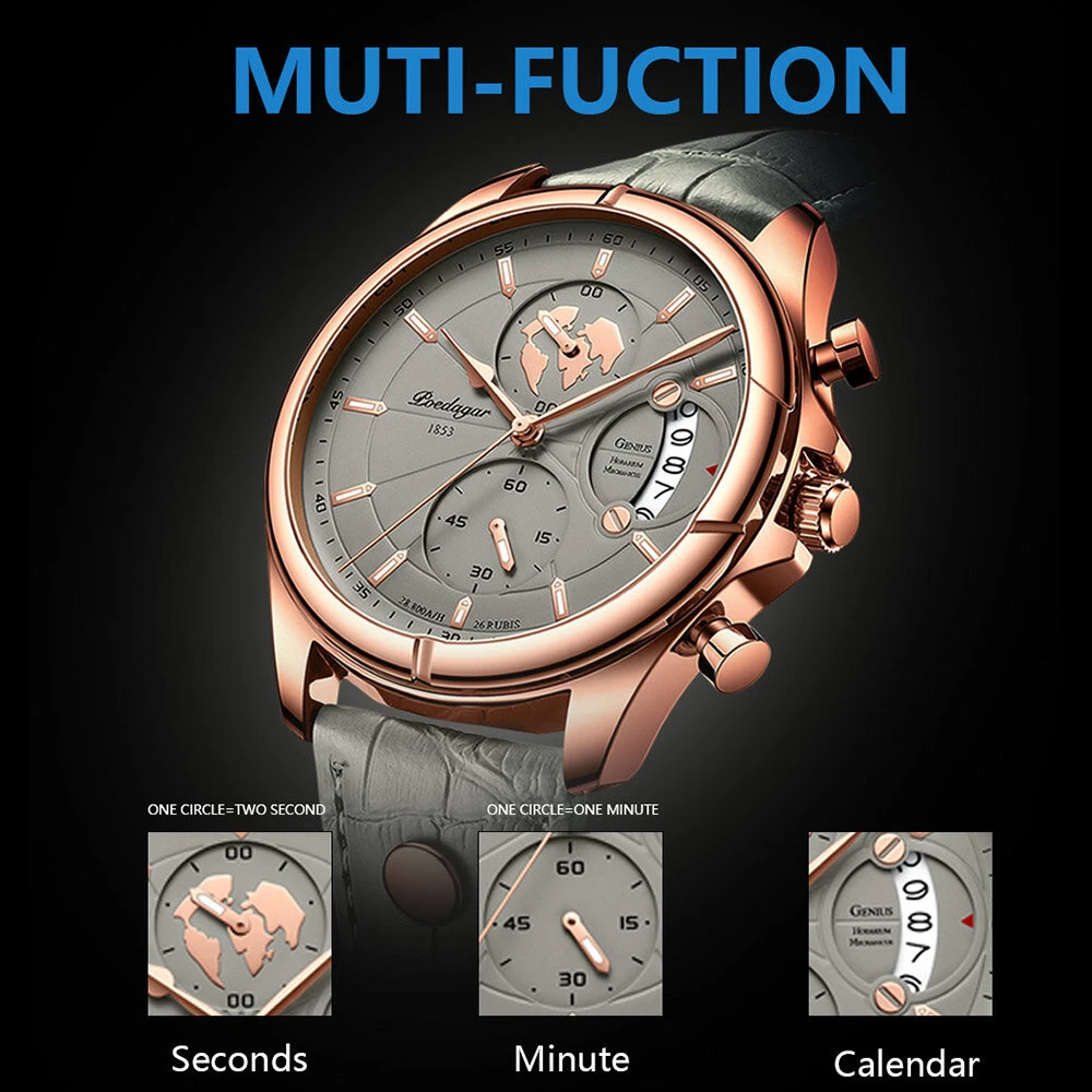POEDAGAR Men's Waterproof Luminous Quartz Watches Fashion Multi-function Business Casual Wristwatch — view 5