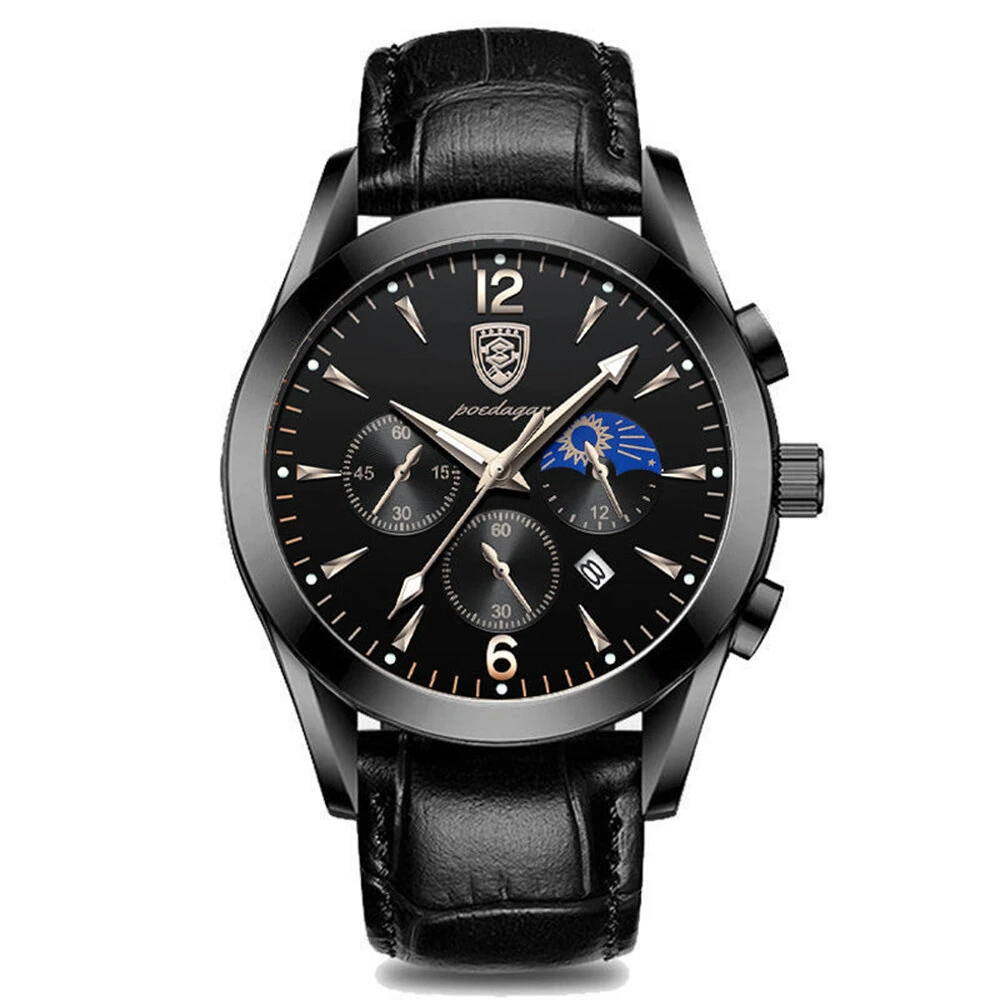 POEDAGAR Men Watches Waterproof Luminous Calendar Quartz Watch Stainless Steel Leather Watch Fashion Luxury Business Wristwatch — view 2