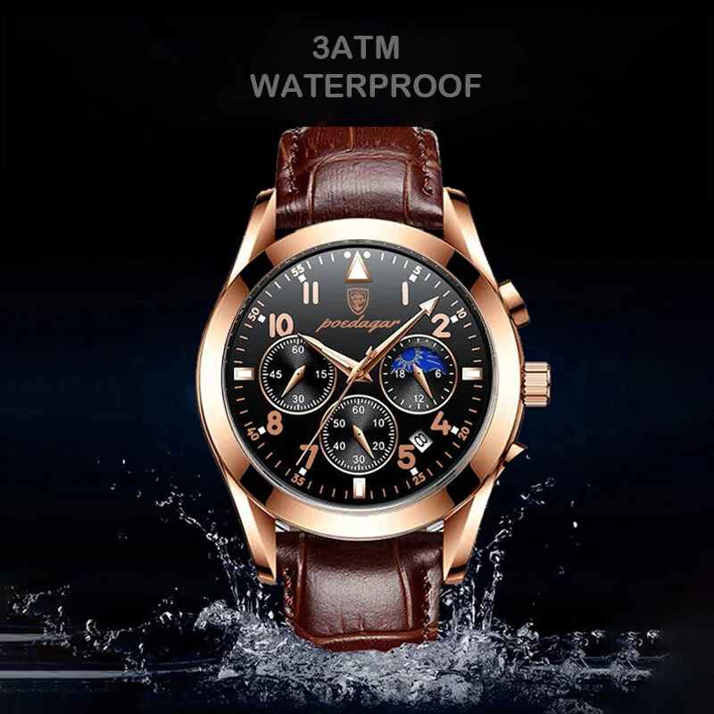 POEDAGAR Men Watches Waterproof Luminous Calendar Quartz Watch Stainless Steel Leather Watch Fashion Luxury Business Wristwatch — view 5
