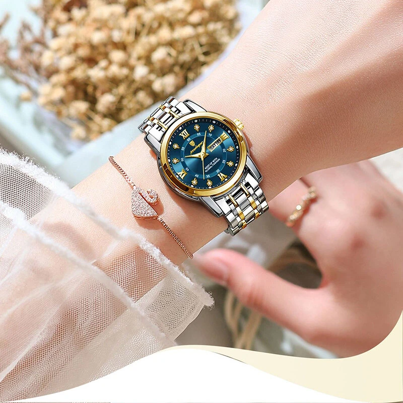 POEDAGAR Women Luxury Quartz Watch Date Dial Analog Fashion Business Casual Wrist Watch Luminous Waterproof Steel Band Lady Watch — view 3