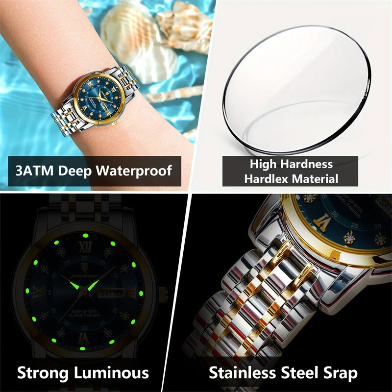 POEDAGAR Women Luxury Quartz Watch Date Dial Analog Fashion Business Casual Wrist Watch Luminous Waterproof Steel Band Lady Watch — view 5