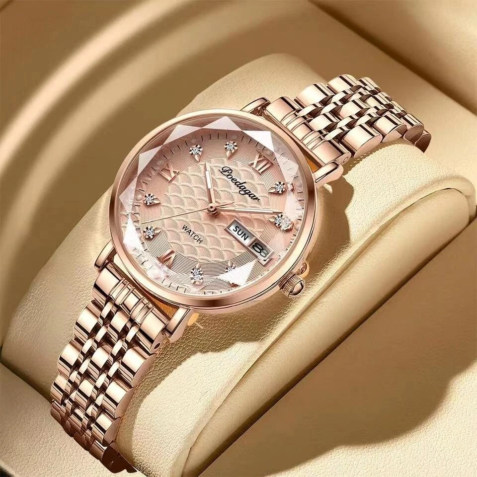 POEDAGAR Women Luxury Rhinestone Quartz Watch Waterproof Luminous Wristwatch Calendar Analog Stainless Steel Wrist Watch Elegant Ladies Watches — view 10