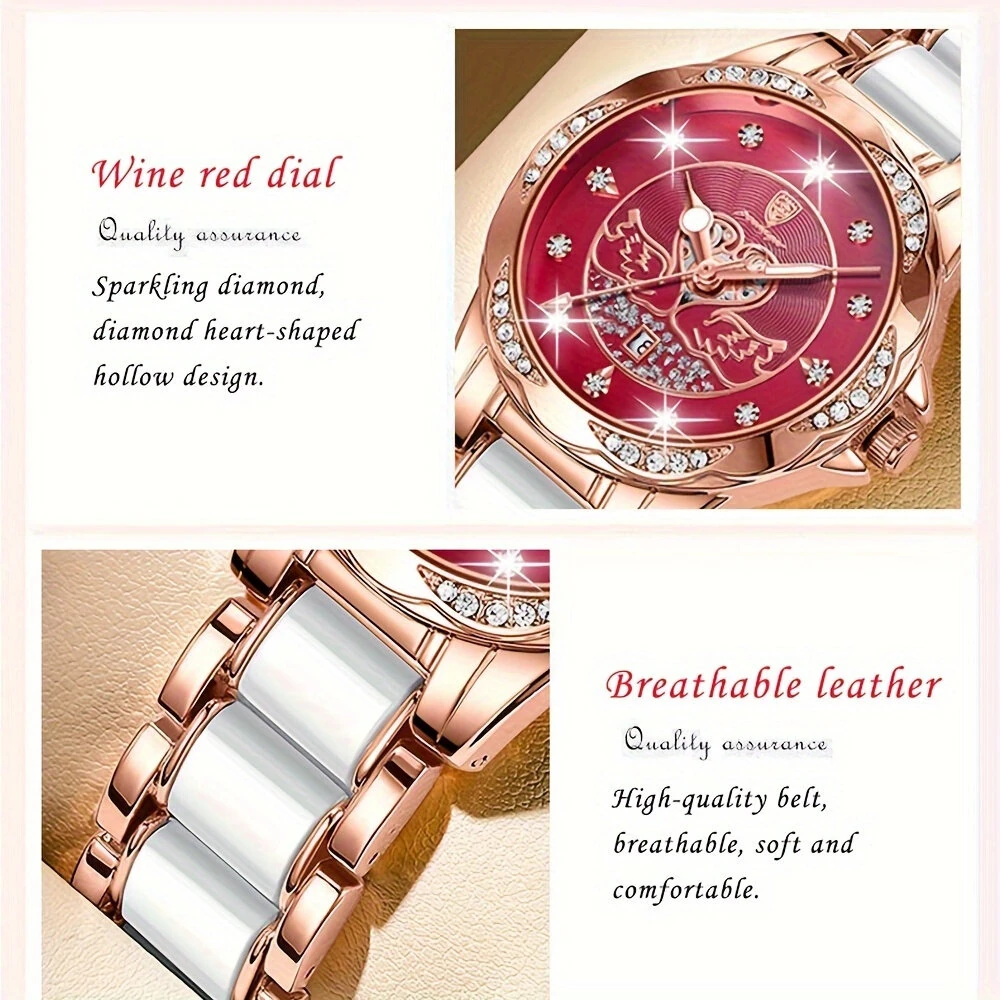 POEDAGAR Women's Luxury Rhinestones Swan Quartz Watch Waterproof Luminous Fashion Date Dial Analog Ceramic Band Wrist Watch — view 3