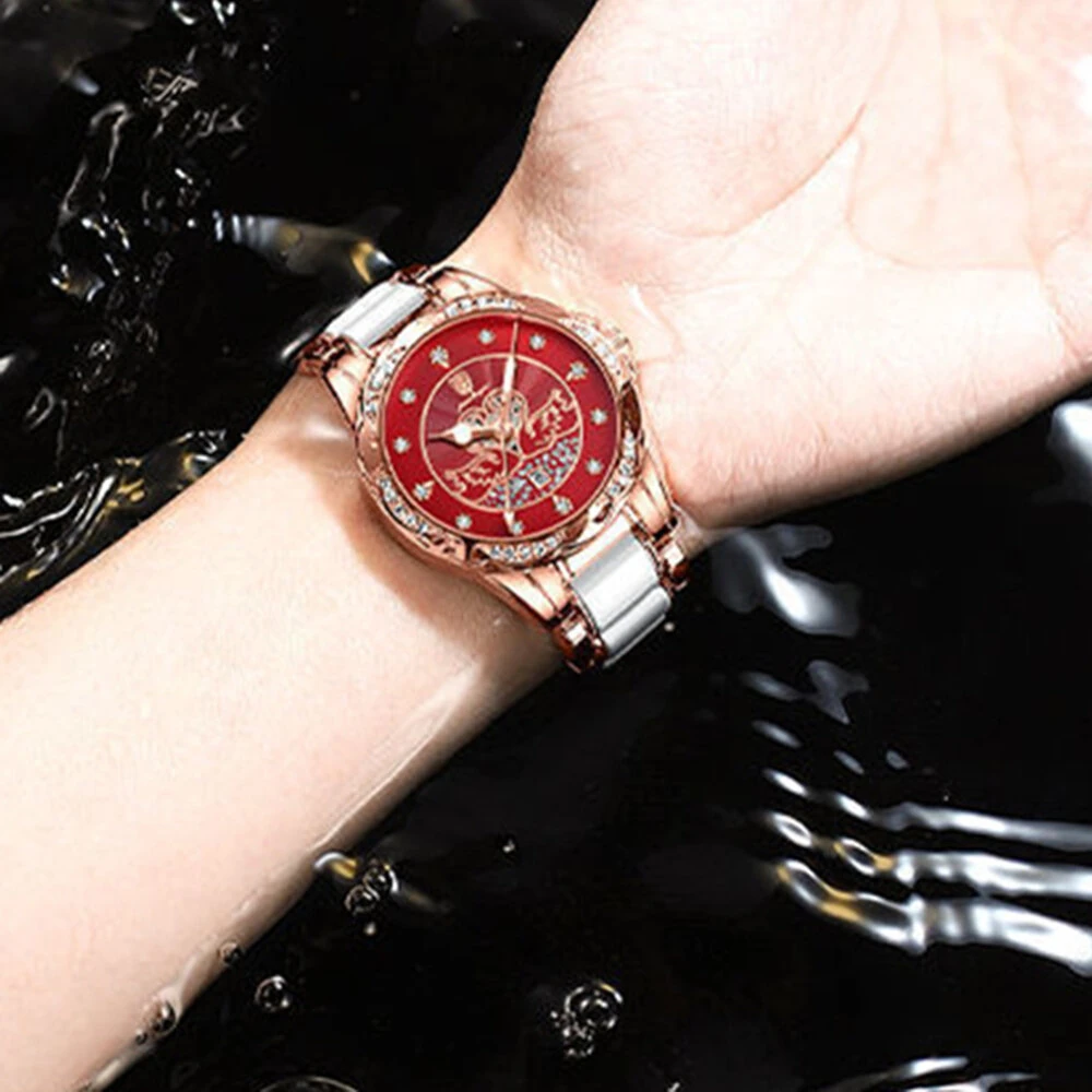 POEDAGAR Women's Luxury Rhinestones Swan Quartz Watch Waterproof Luminous Fashion Date Dial Analog Ceramic Band Wrist Watch — view 5