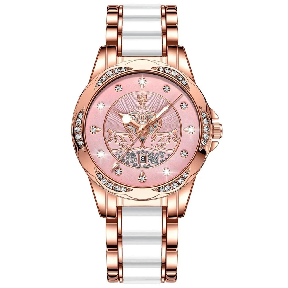 POEDAGAR Women's Luxury Rhinestones Swan Quartz Watch Waterproof Luminous Fashion Date Dial Analog Ceramic Band Wrist Watch — view 8