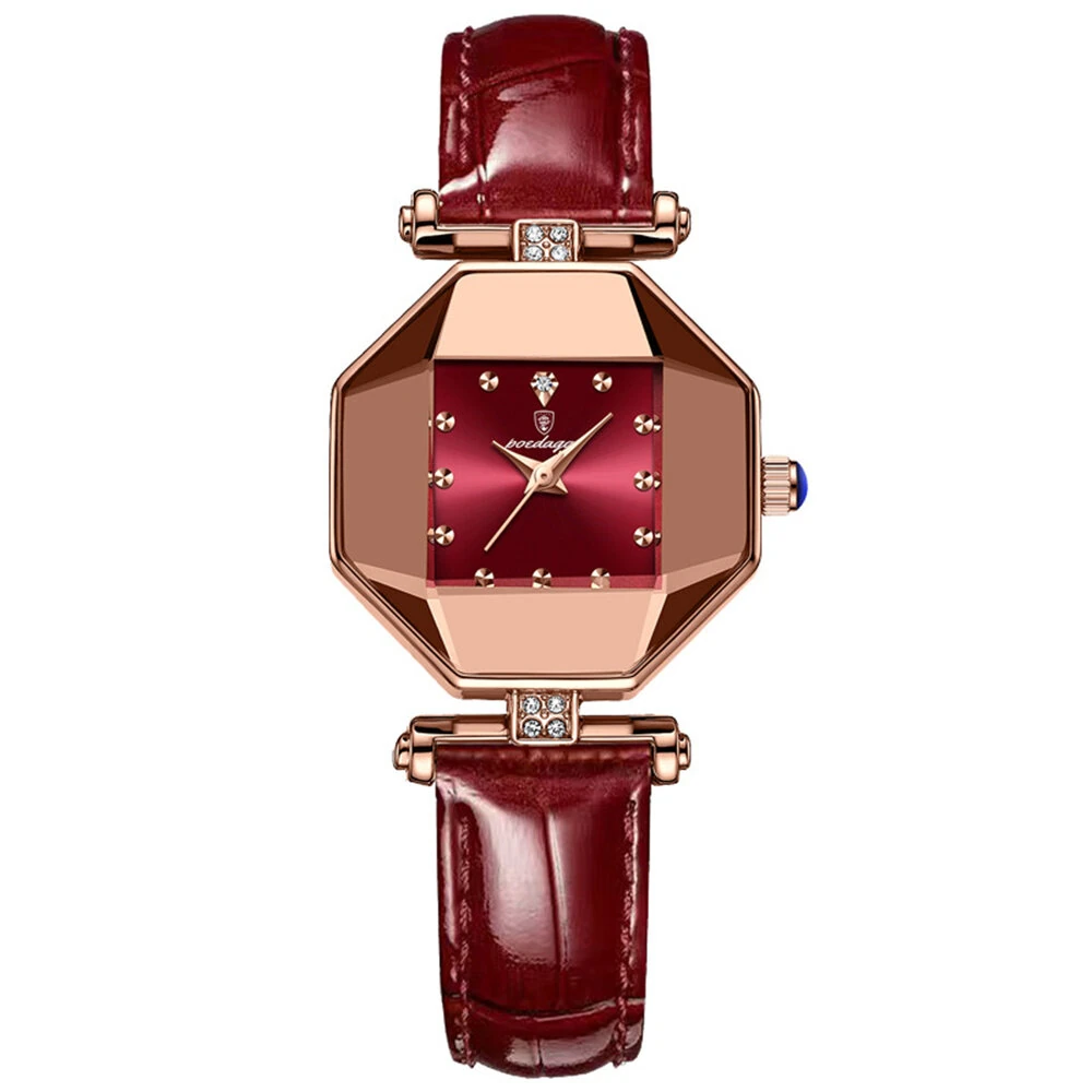 POEDAGAR Women Watches Fashion Luxury Rhinestones Quartz Watch Polygon Pointer Waterproof Ladies Leather Wristwatch