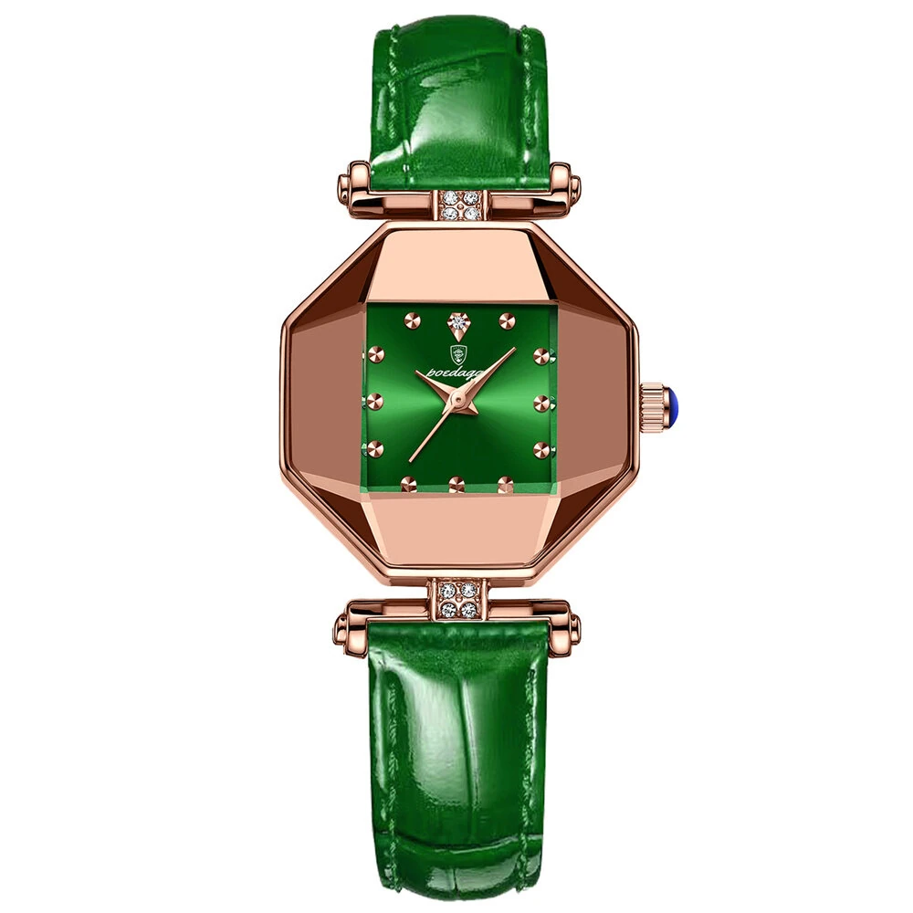 POEDAGAR Women Watches Fashion Luxury Rhinestones Quartz Watch Polygon Pointer Waterproof Ladies Leather Wristwatch — view 2