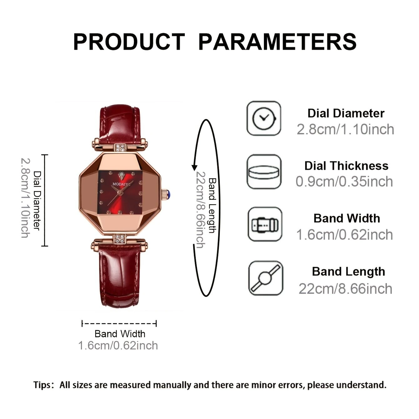 POEDAGAR Women Watches Fashion Luxury Rhinestones Quartz Watch Polygon Pointer Waterproof Ladies Leather Wristwatch — view 4