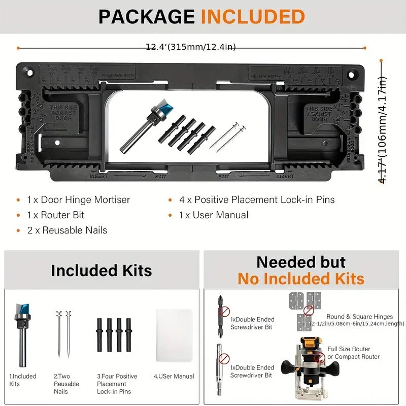 Polished Plastic Hinge Router Template Kit Adjustable for 2-1/2 to 6 Inch Hinges Square and Semidiameter Corners Easy Installation Sturdy Finish Industrial Hardware Tool — view 8