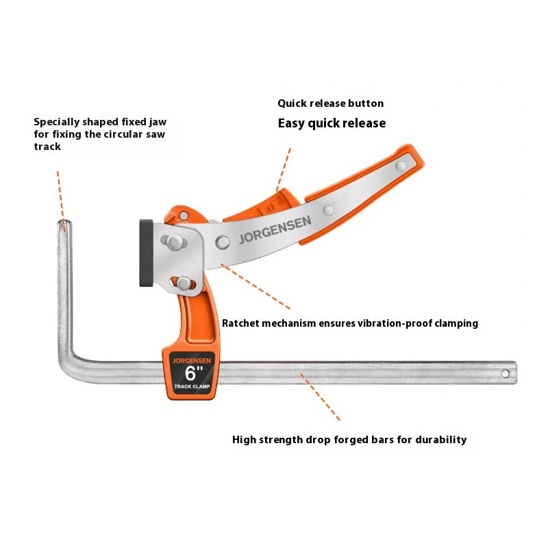 PonyJorgensen Quick Ratcheting MFT Bench Dog Clamp Track Saw Guide Rail Clamp 181kg Clamping Force for Makita Protool Metabo Festool DeWalt Guide Rail — view 5