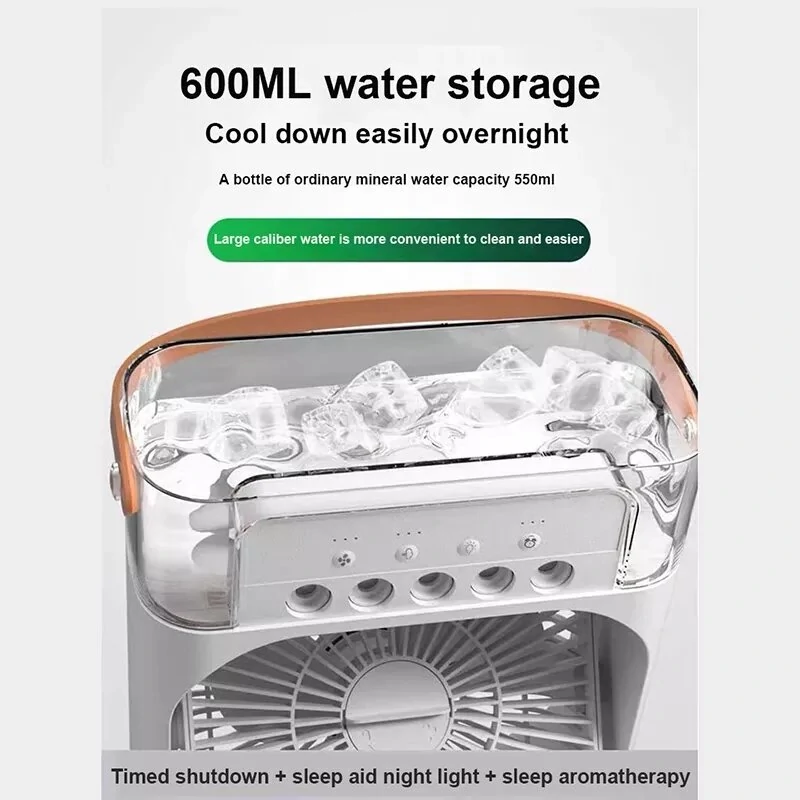 Portable Air Conditioner USB Handle Evaporative Air Cooler Cooling Fan with 3 Speeds / 5 Humidifier Misting Hole / 7 Colors Light For Home Office Travelling — view 3