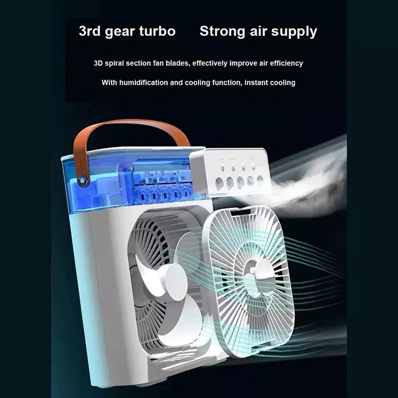 Portable Air Conditioner USB Handle Evaporative Air Cooler Cooling Fan with 3 Speeds / 5 Humidifier Misting Hole / 7 Colors Light For Home Office Travelling — view 4