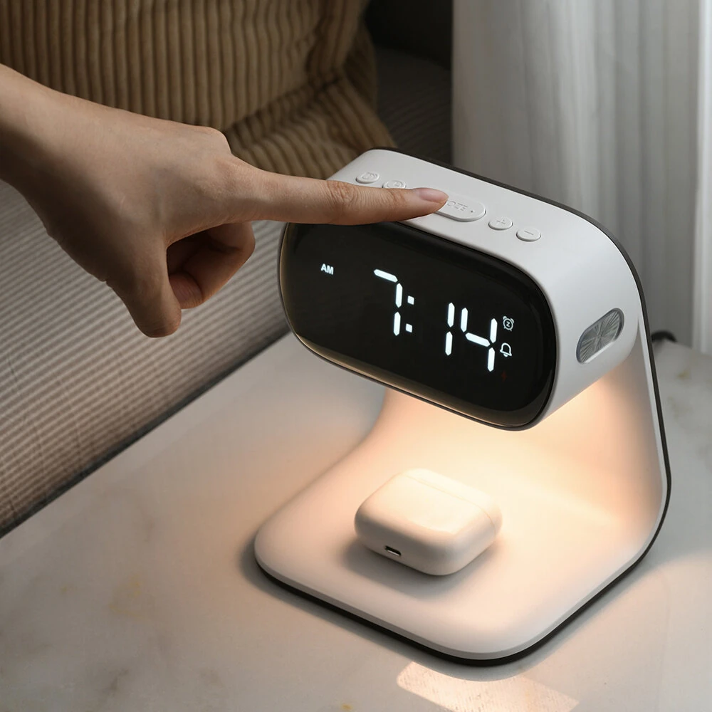 Portable Bedroom Touch Control Bedside Table Lamp Dimmable Digital Alarm Clock Wireless Charging Station for Bedroom, Bedside Office — Pricio