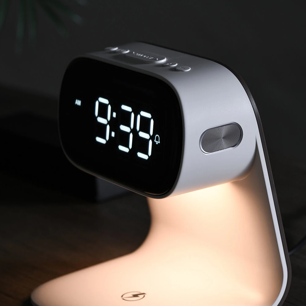 Portable Bedroom Touch Control Bedside Table Lamp Dimmable Digital Alarm Clock Wireless Charging Station for Bedroom, Bedside Office — view 5
