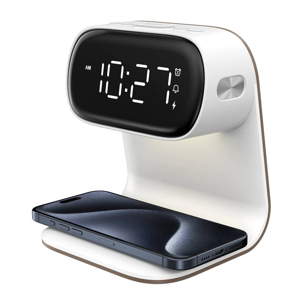 Portable Bedroom Touch Control Bedside Table Lamp Dimmable Digital Alarm Clock Wireless Charging Station for Bedroom, Bedside Office — view 8