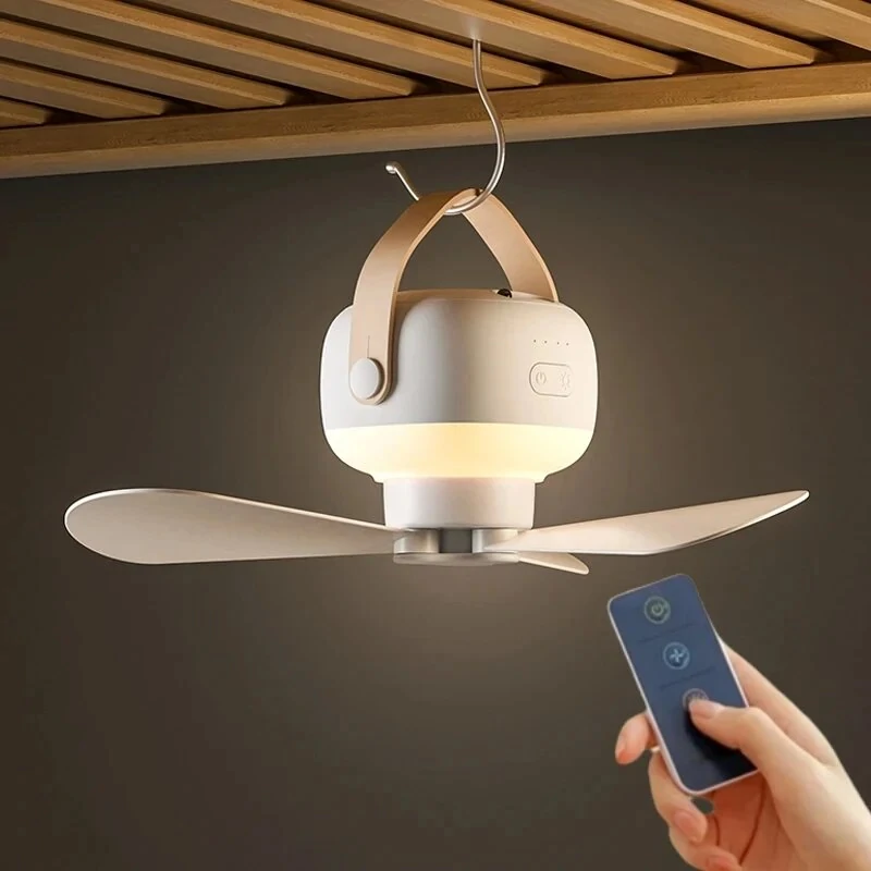 Portable Ceiling Fans 7200mAh Outdoor Camping Fan with Remote Control LED Lighting Tent Ventilator Cooler Rechargeable Electric Fan — Pricio