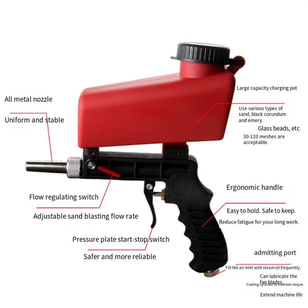 Portable Gravity Pneumatic Sandblasting Gun 90psi High-Pressure Adjustable Flow Large Capacity Versatile for Small Air Blasting & Derusting — view 5