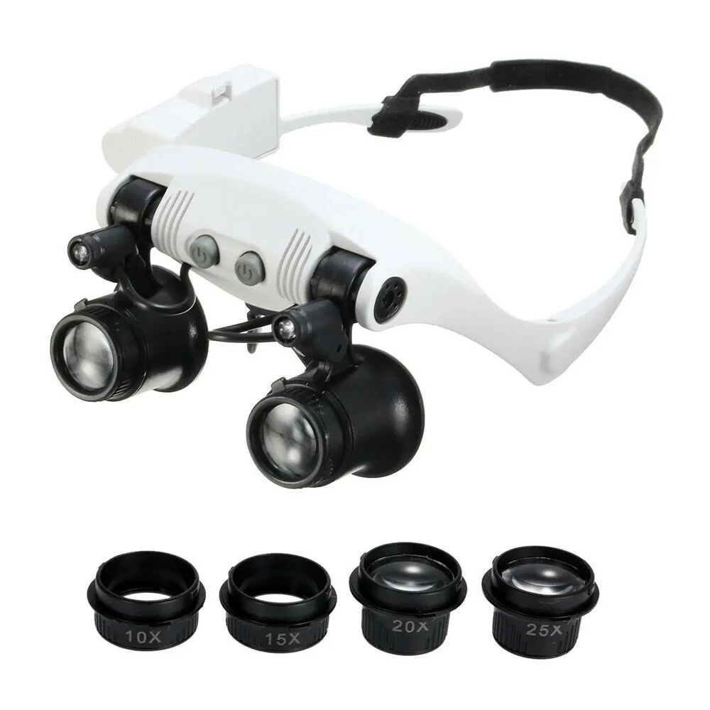Portable Head Wearing Magnifying Glass 10X 15X 20X 25X LED Double Eye Repair Magnifier Loupe — Pricio
