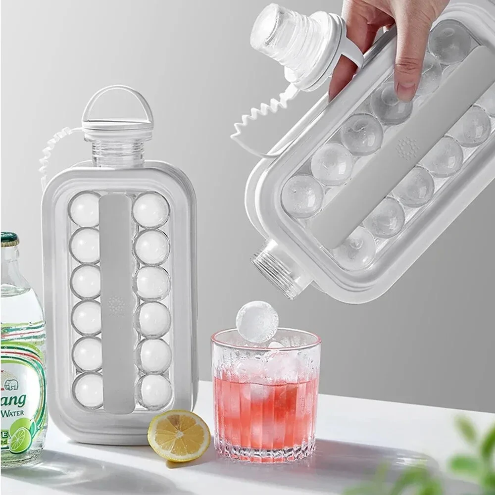 Portable Ice Hockey Pot 2 In 1 Water Bottle Ice Ball Machine Bottle Reusable Round Ice Cube Molds For Whiskey Juice Cocktails Kitchen Bar Ice Tools — Pricio