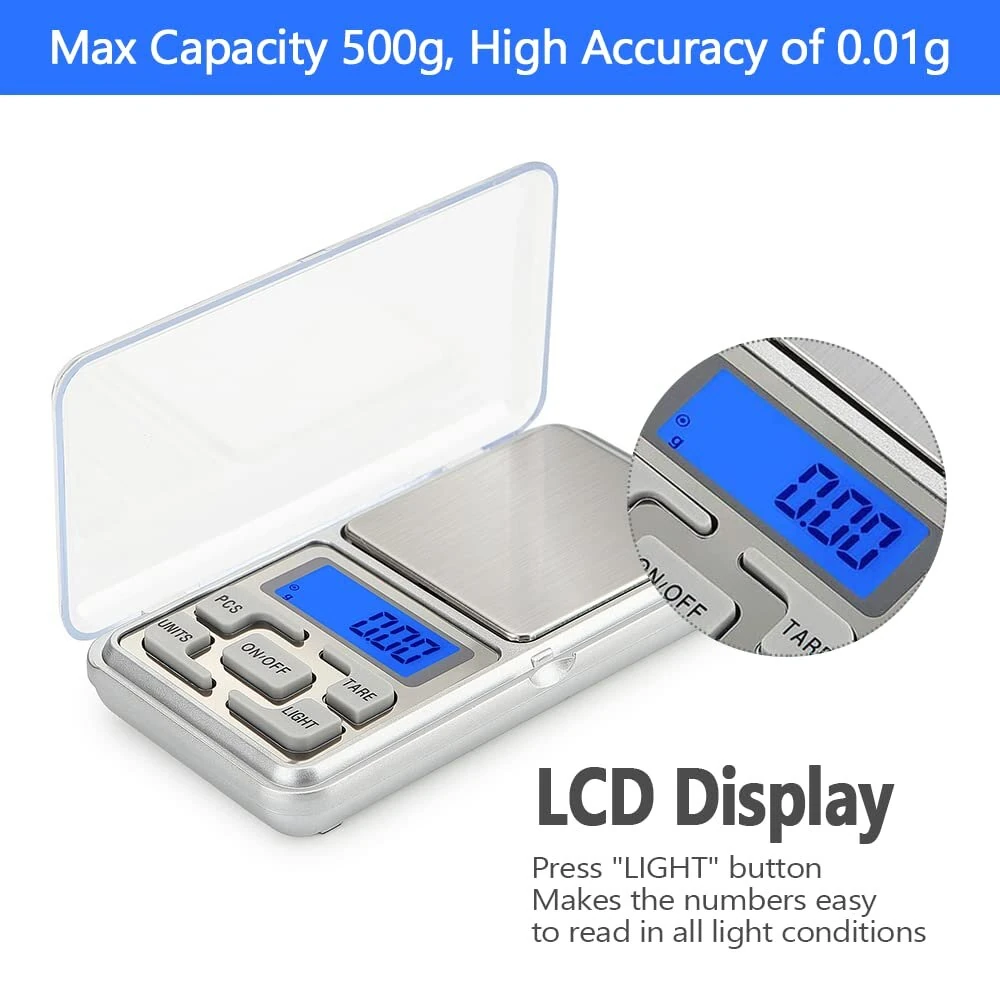 Portable Mini Pocket Electronic Kitchen Scale Digital Pocket Scale 500g Capacity High Precision Balance of 0.01g/0.1g Mini Electronic Grams Reloading Weight Scale Food Scale — view 3