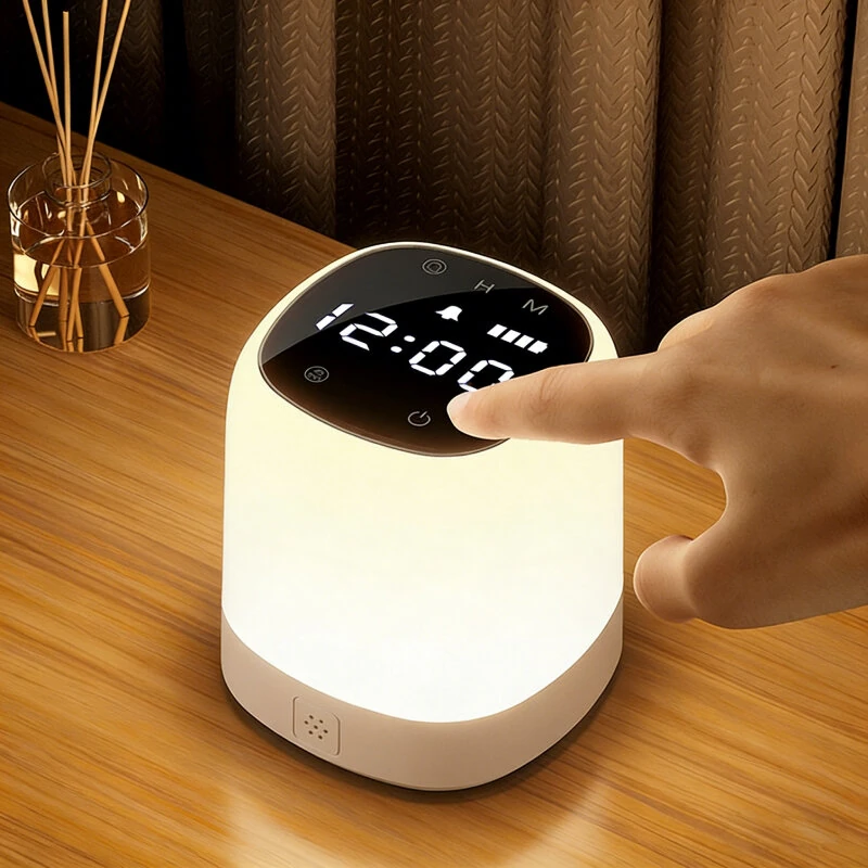 Portable Night Light with LED Display Timer Setting Bedside Lamp 2400mAh Rechargeable LED Clock Dimmable Touch Remote Control Warm White Sleep Feeding Light — view 2