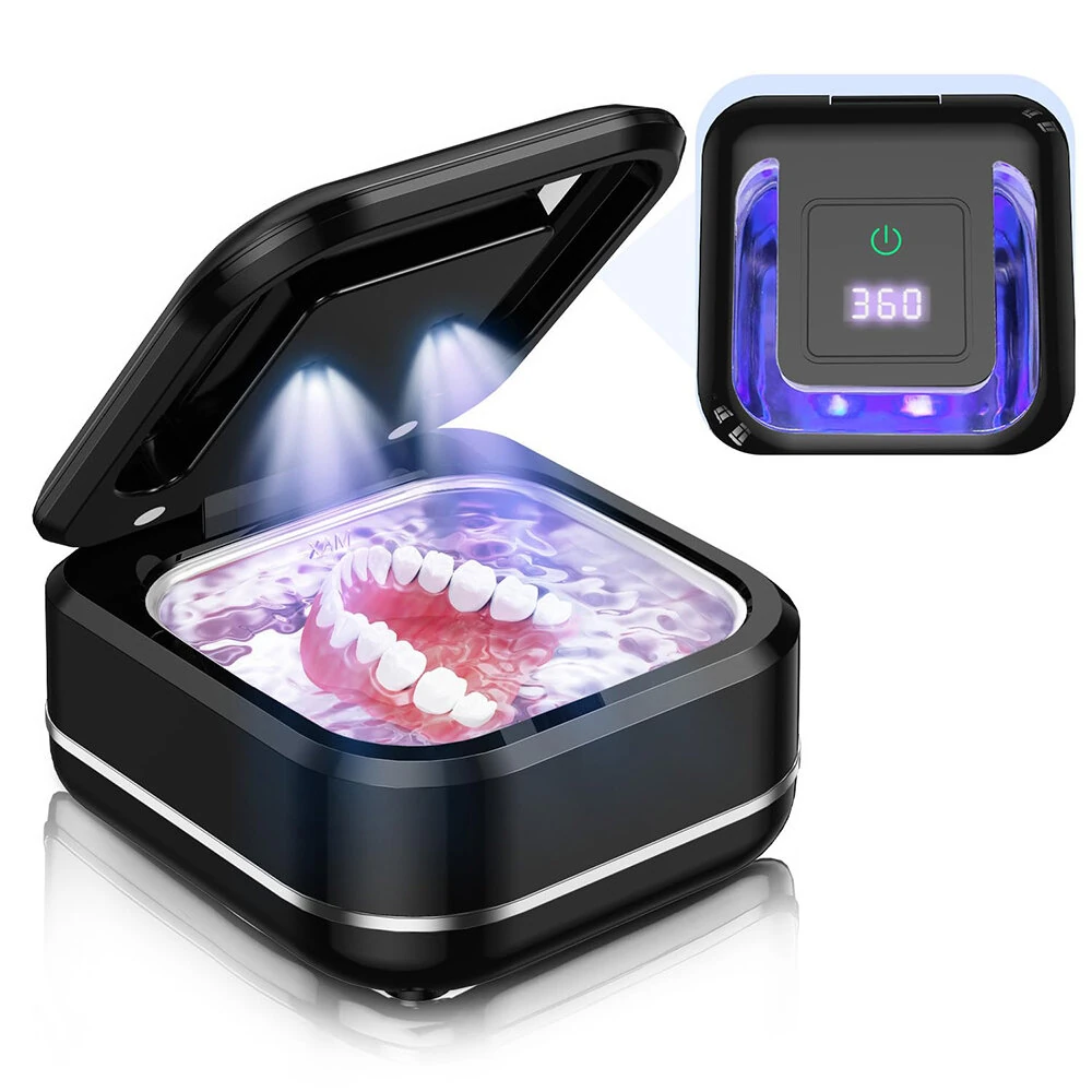 Portable Ultrasonic UV Cleaning Machine Mini Ultrasonic Braces Cleaning Machine UV Invisible Denture Cleaner 42,000Hz Deep Cleaning — view 3