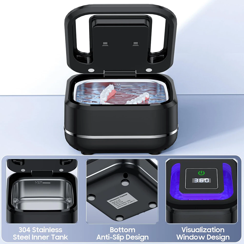 Portable Ultrasonic UV Cleaning Machine Mini Ultrasonic Braces Cleaning Machine UV Invisible Denture Cleaner 42,000Hz Deep Cleaning — view 4