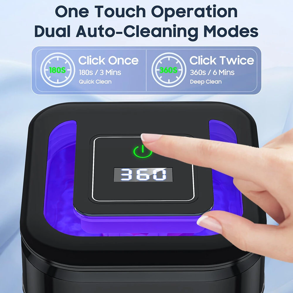 Portable Ultrasonic UV Cleaning Machine Mini Ultrasonic Braces Cleaning Machine UV Invisible Denture Cleaner 42,000Hz Deep Cleaning — view 7