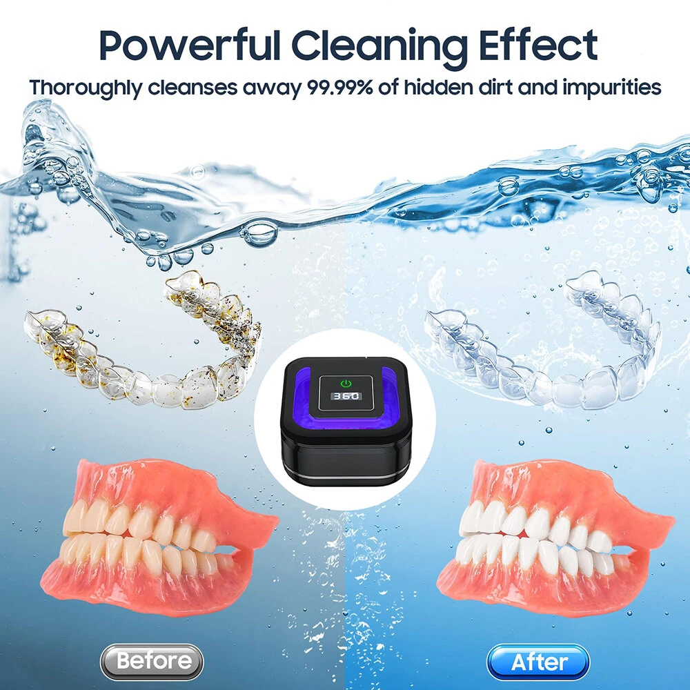 Portable Ultrasonic UV Cleaning Machine Mini Ultrasonic Braces Cleaning Machine UV Invisible Denture Cleaner 42,000Hz Deep Cleaning — view 9