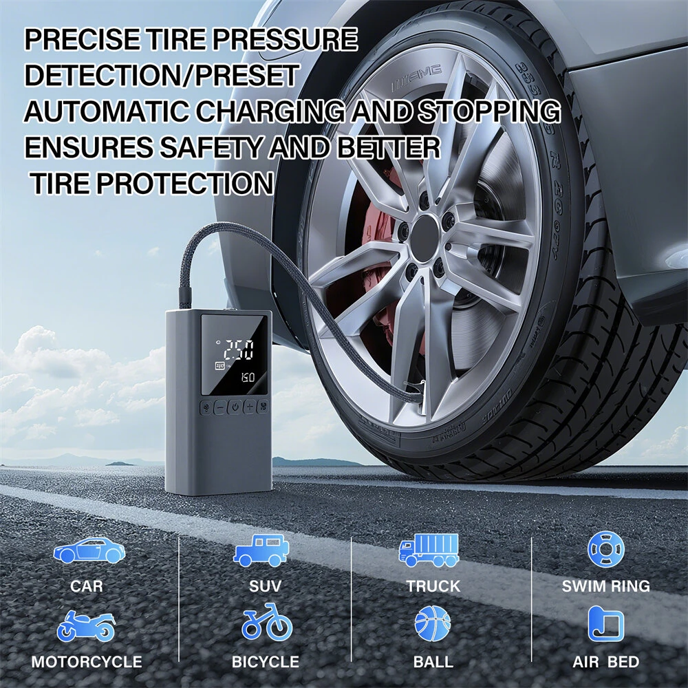Portable Wireless Multi-functional Inflatable Pump 100W Digital Display LED Lighting AI Auto Stop for Car Motorcycle Tire Ball Inflation — view 4