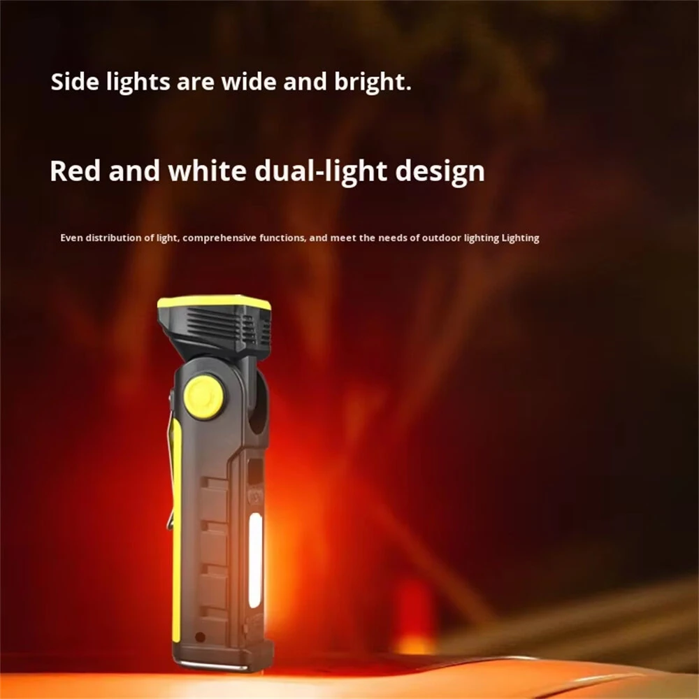 Powerful Dual Light Source Flashlight Handheld Folding Lamp Camping Working Torch USB Charging Digital Display with Magnet Car Inspection Outdoor Red Warning Flash Light — view 6