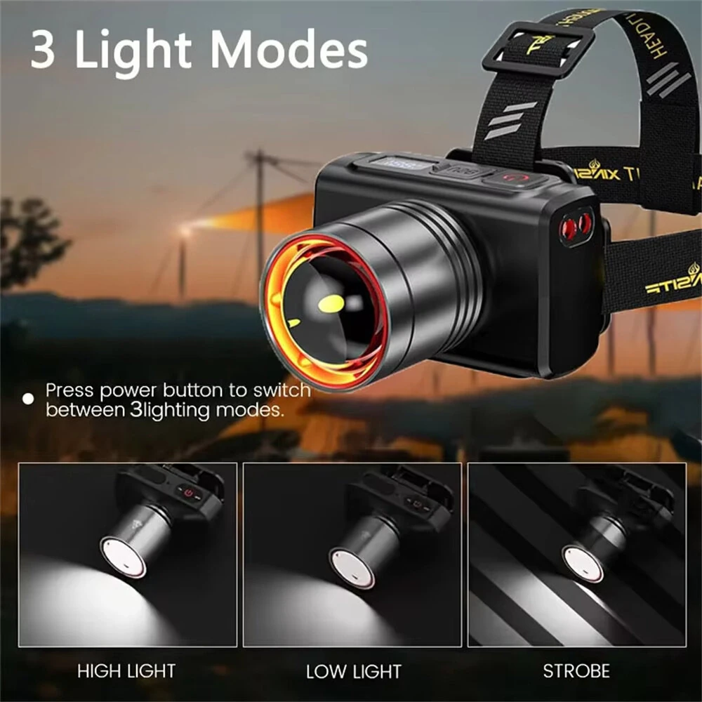 Powerful Sensor LED Headlamp Super Bright Head Light Motion Sensor Front Led Head Flashlight Waterproof Outdoor Camping Flashing Headlight — view 10