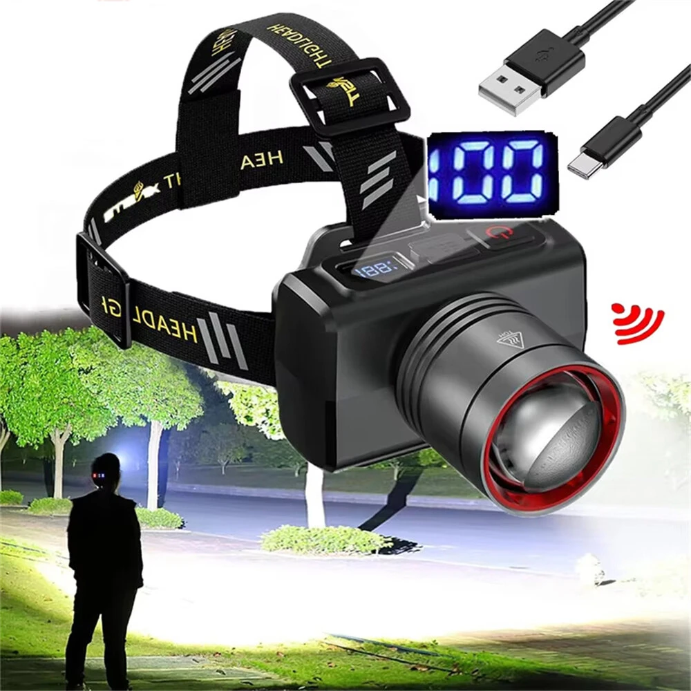 Powerful Sensor LED Headlamp Super Bright Head Light Motion Sensor Front Led Head Flashlight Waterproof Outdoor Camping Flashing Headlight — view 4