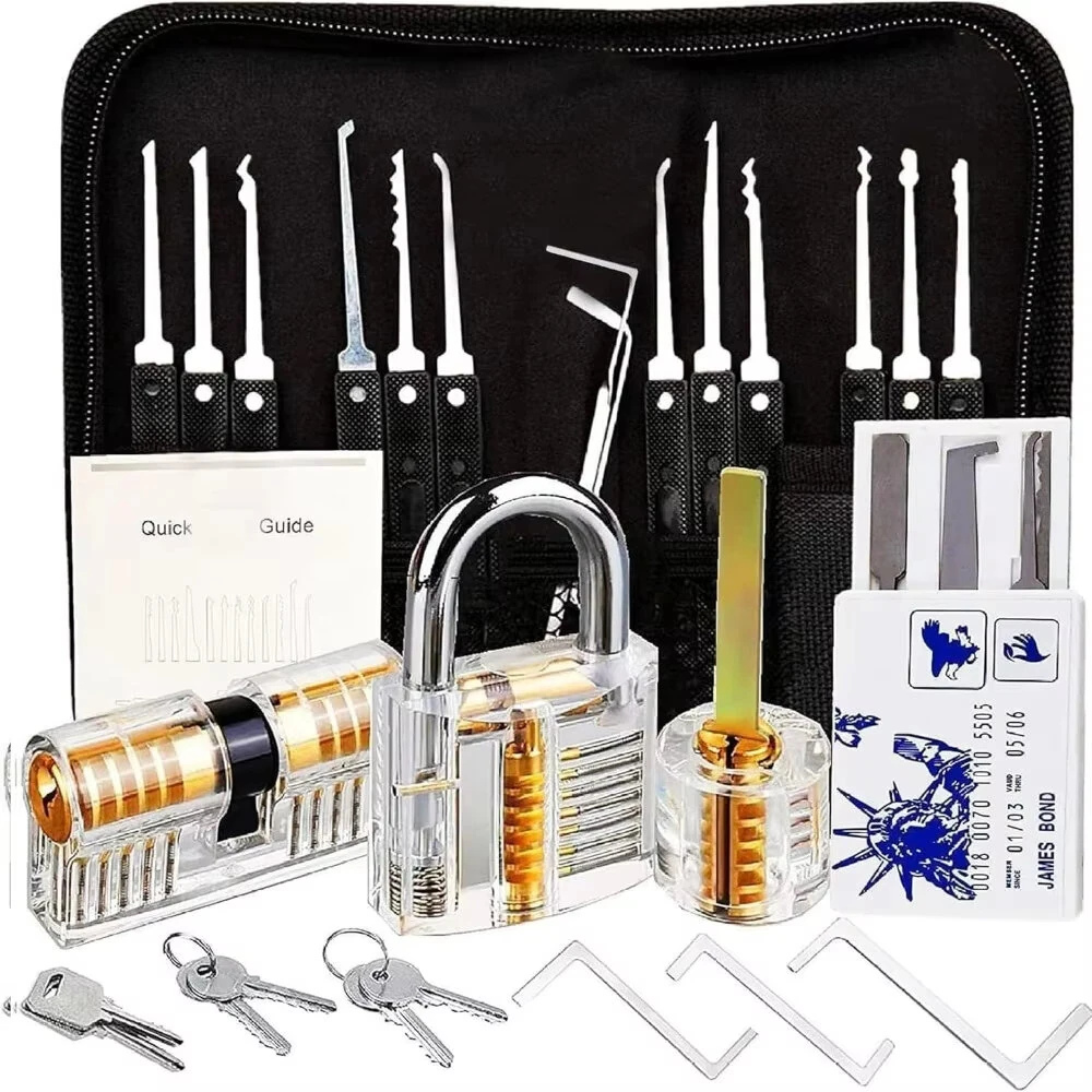 Premium Lock Pick Set 32 Piece Professional Transparent Training Locks Stainless Steel Anti Slip Grip Lock Picking Tools for Padlock Tubular & Pin Locks Locksmith Kit — view 2