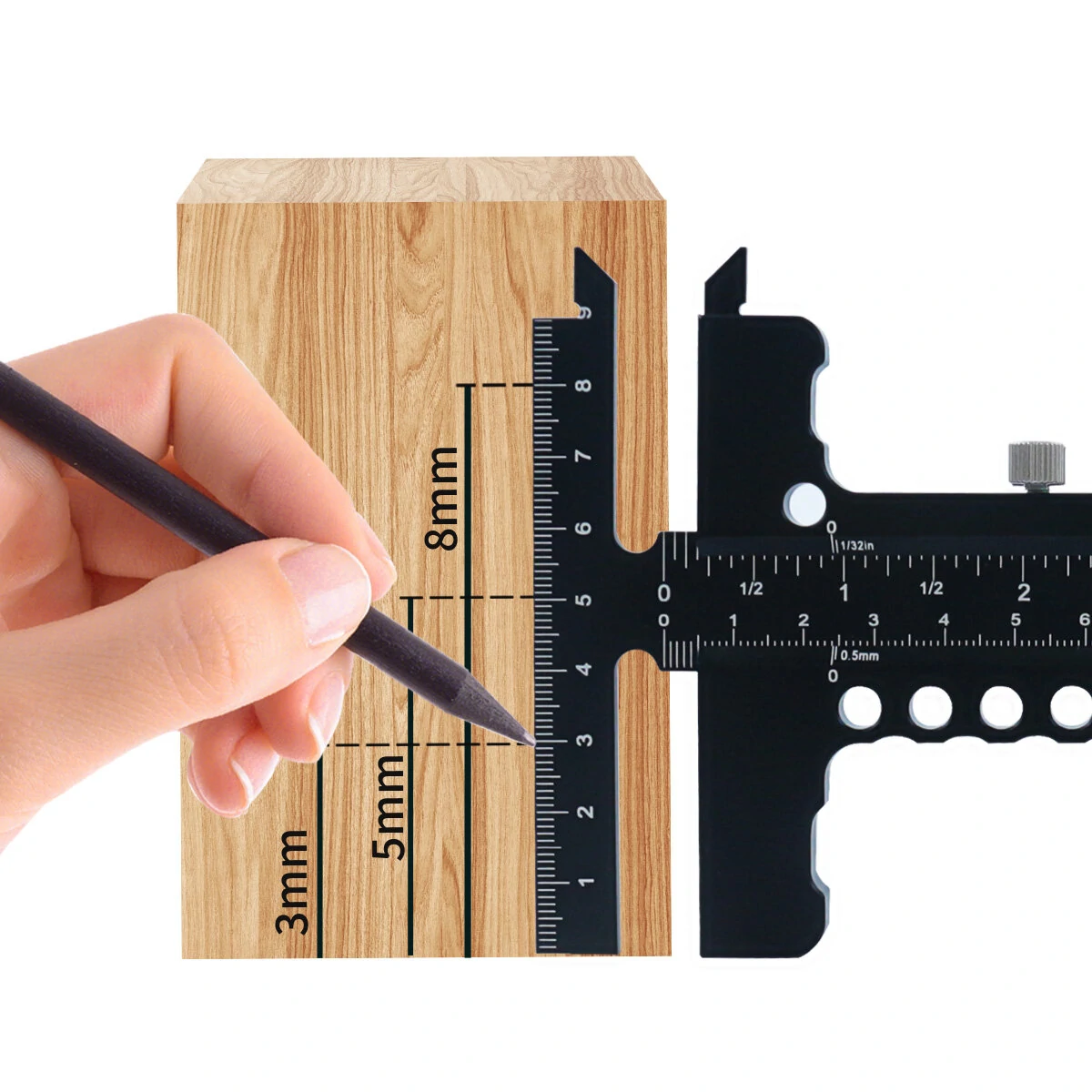 Premium Sliding Marking Gauge Aluminum Alloy Scribing Measuring Tool with Precision Depth Gauge And T-Square Ruler — view 6