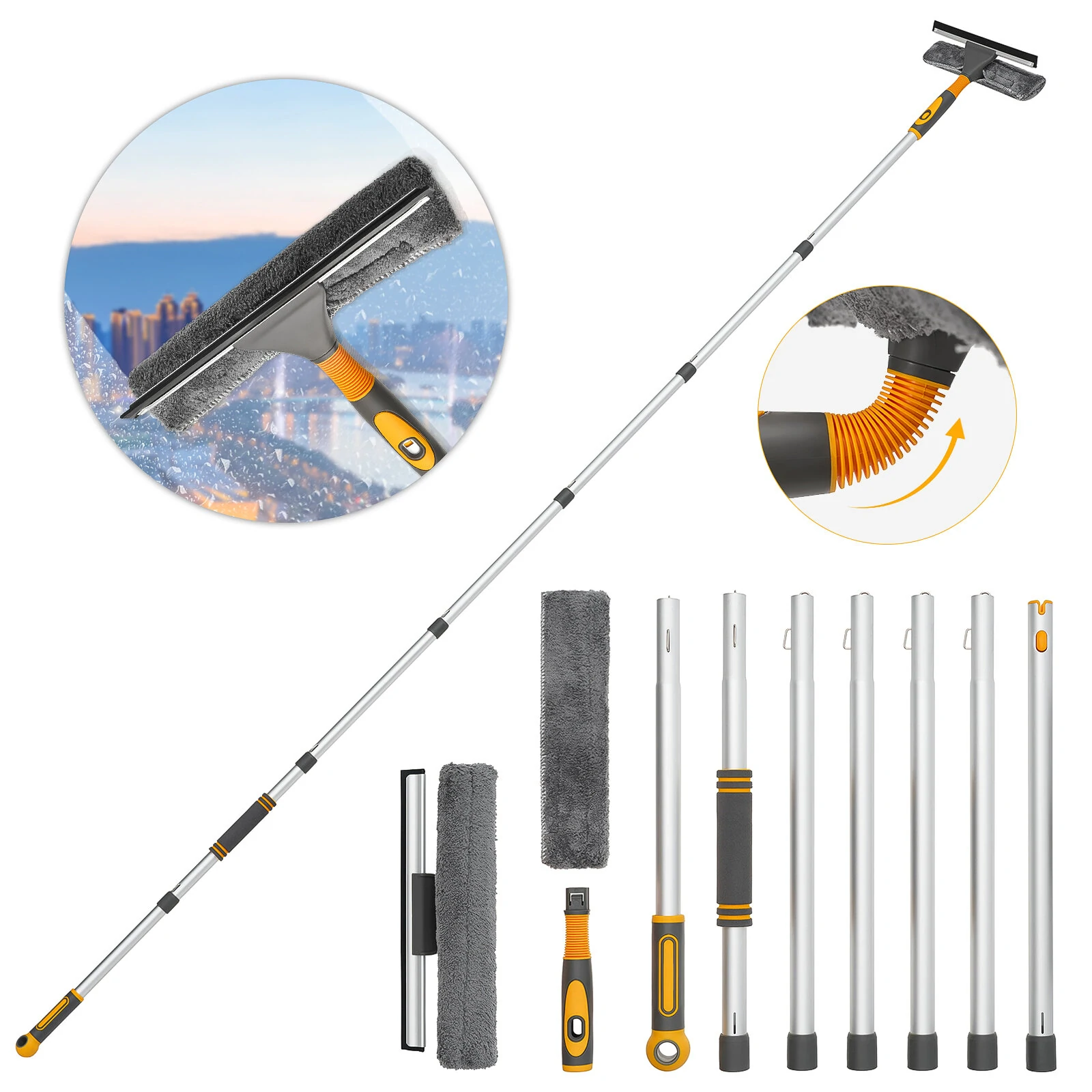 Professional Window Squeegee Cleaner, 2 in 1 Shower Squeegee with Extension Pole, 103 IN Telescopic Window Washing Equipment with Bendable Head, Glass Cleaning Tools for Indoor/Outdoor High Window — image 1