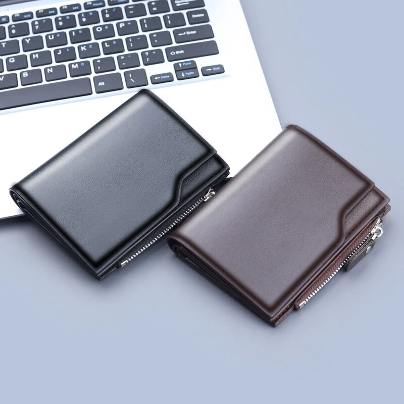 PU Leather Men's Wallet Clutch Bag Card Holder Short Wallets Zipper Large Capacity Vintage Male Purses — view 5