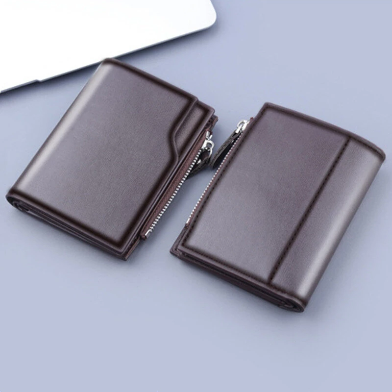 PU Leather Men's Wallet Clutch Bag Card Holder Short Wallets Zipper Large Capacity Vintage Male Purses — view 6