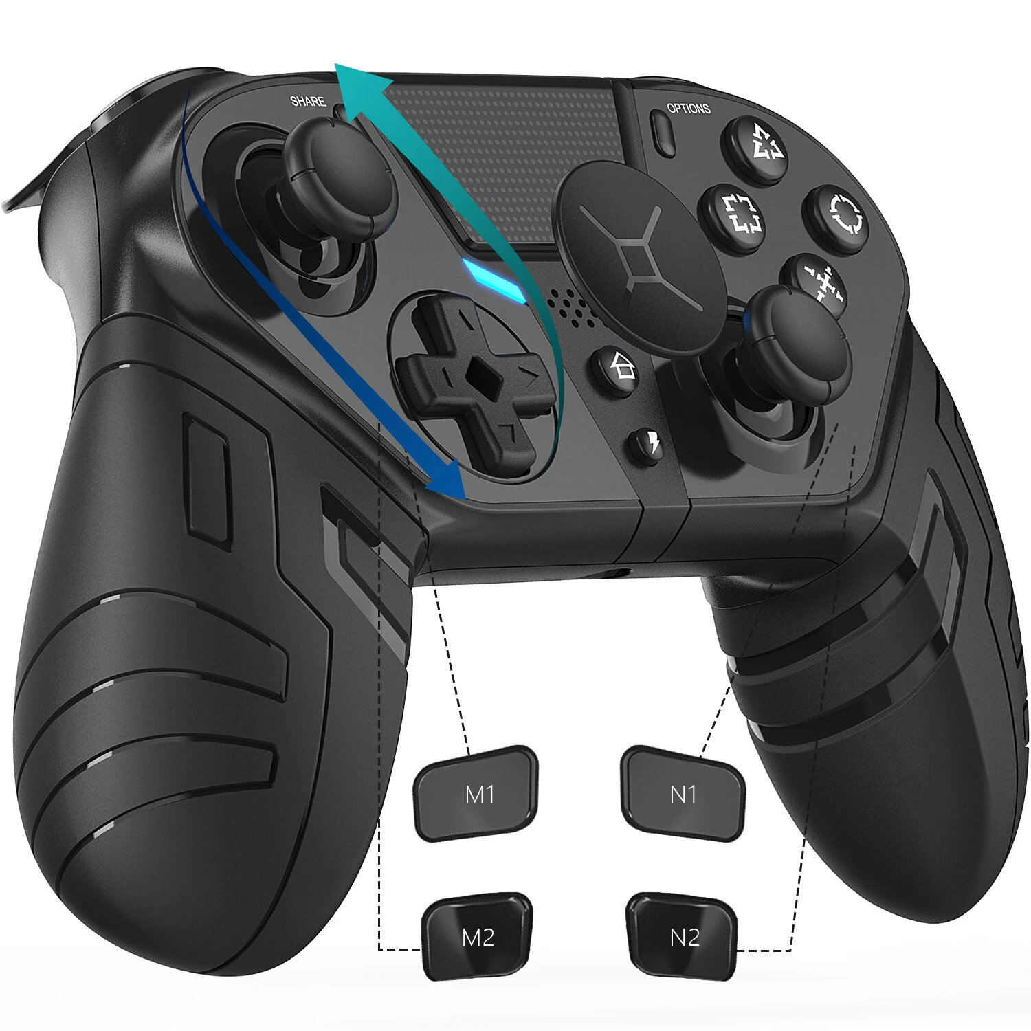 Q300 Modular Pro Gaming Controller with ALPS Joystick 6-Axis Gyro Motion Sensing Vibration Programmable Back Buttons Linear Triggers 1000mAh Battery for PS4 PC Steam PS5 iOS Android Gamepad