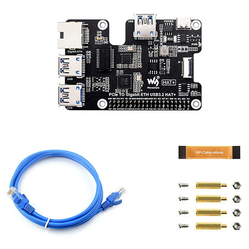 Raspberry Pi 5 PCIe to Gigabit Ethernet and USB 3.2 Gen1 HAT 3xUSB 3.2 Gen1 Gigabit Ethernet Pi5 PCIe HAT Expansion Board Plug and Play — view 7