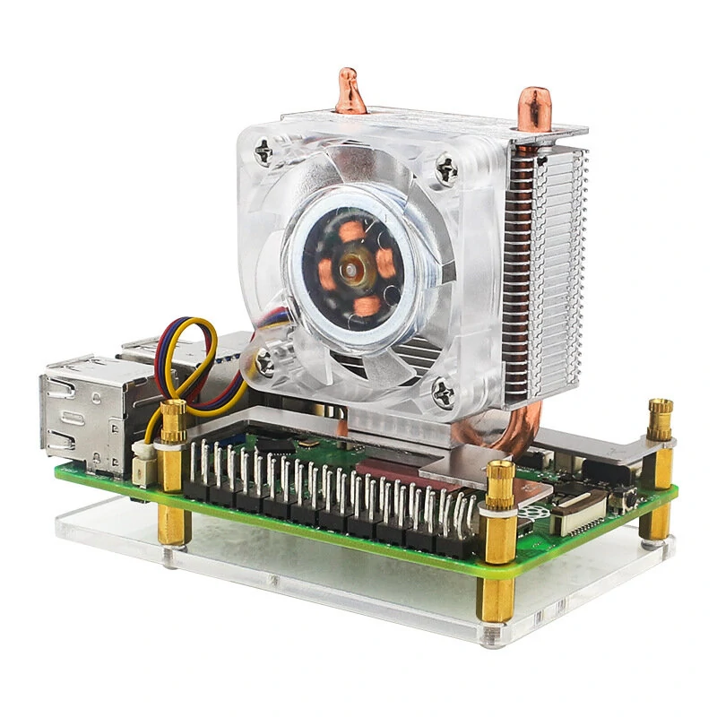 Raspberry Pi 5 RGB Low-Profile ICE Tower CPU Cooling Fan Horizontal/Vertical U-shaped Copper Tube Fin Tower — view 11