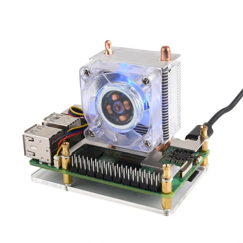 Raspberry Pi 5 RGB Low-Profile ICE Tower CPU Cooling Fan Horizontal/Vertical U-shaped Copper Tube Fin Tower — view 2