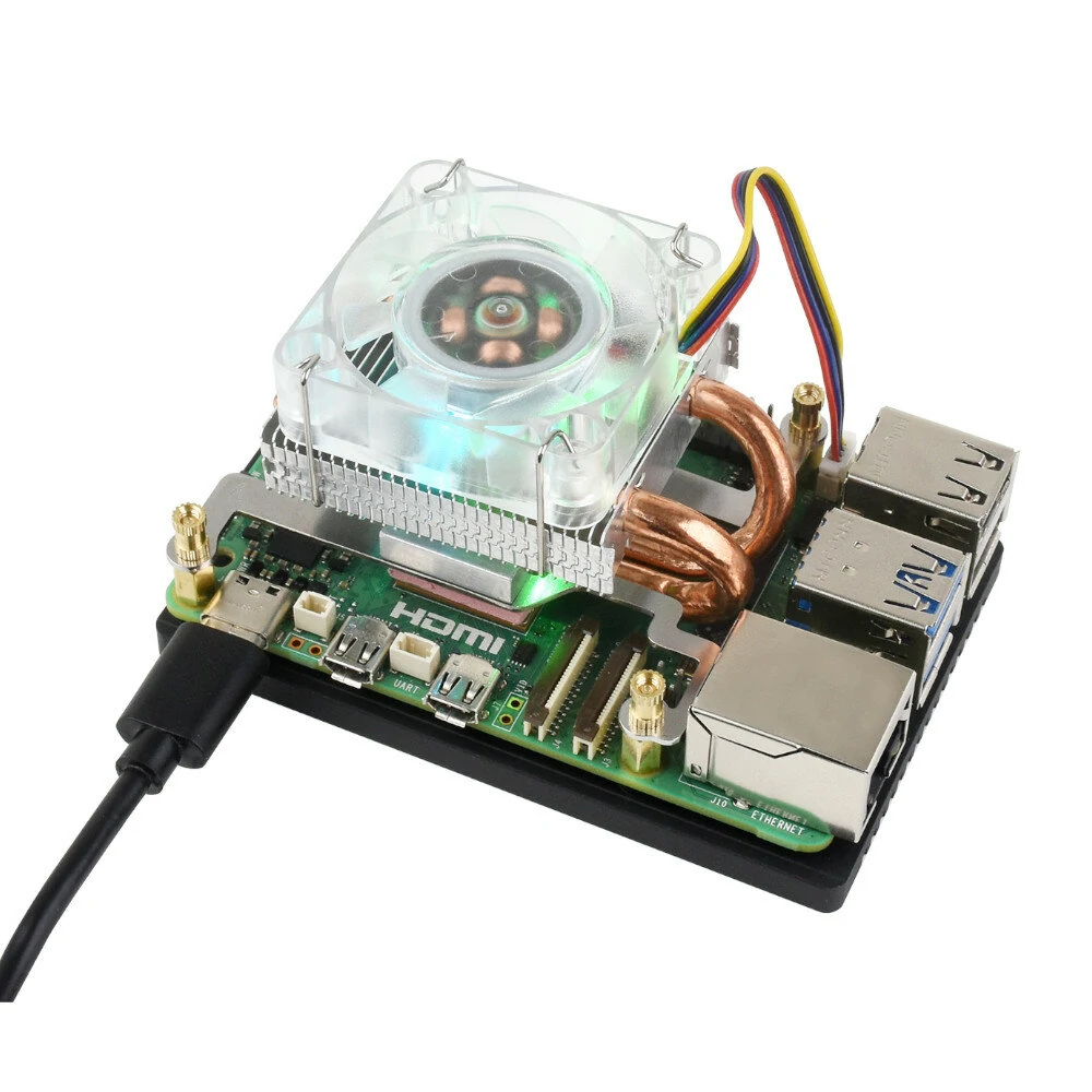 Raspberry Pi 5 RGB Low-Profile ICE Tower CPU Cooling Fan Horizontal/Vertical U-shaped Copper Tube Fin Tower — view 3