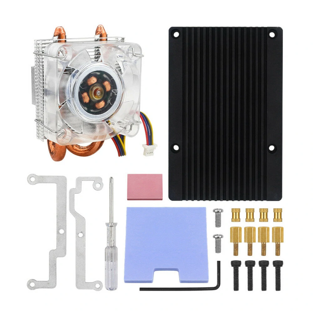 Raspberry Pi 5 RGB Low-Profile ICE Tower CPU Cooling Fan Horizontal/Vertical U-shaped Copper Tube Fin Tower — view 4