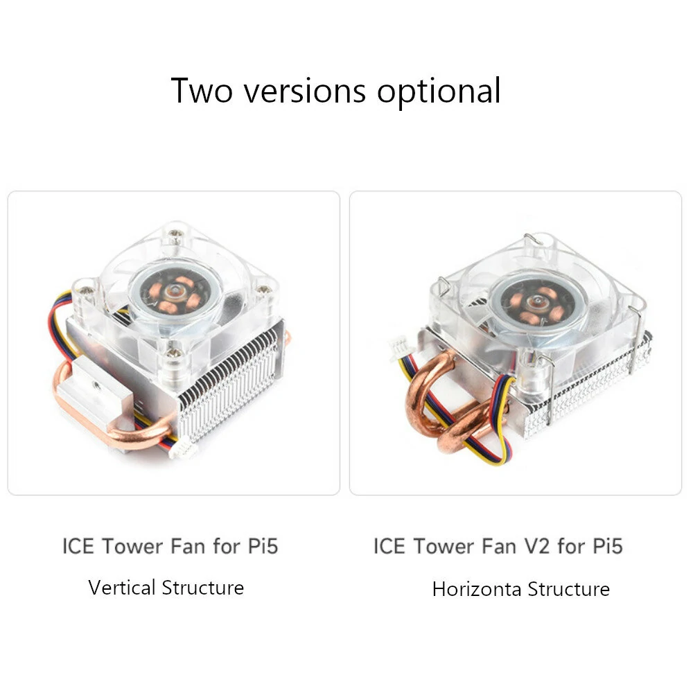 Raspberry Pi 5 RGB Low-Profile ICE Tower CPU Cooling Fan Horizontal/Vertical U-shaped Copper Tube Fin Tower — view 5