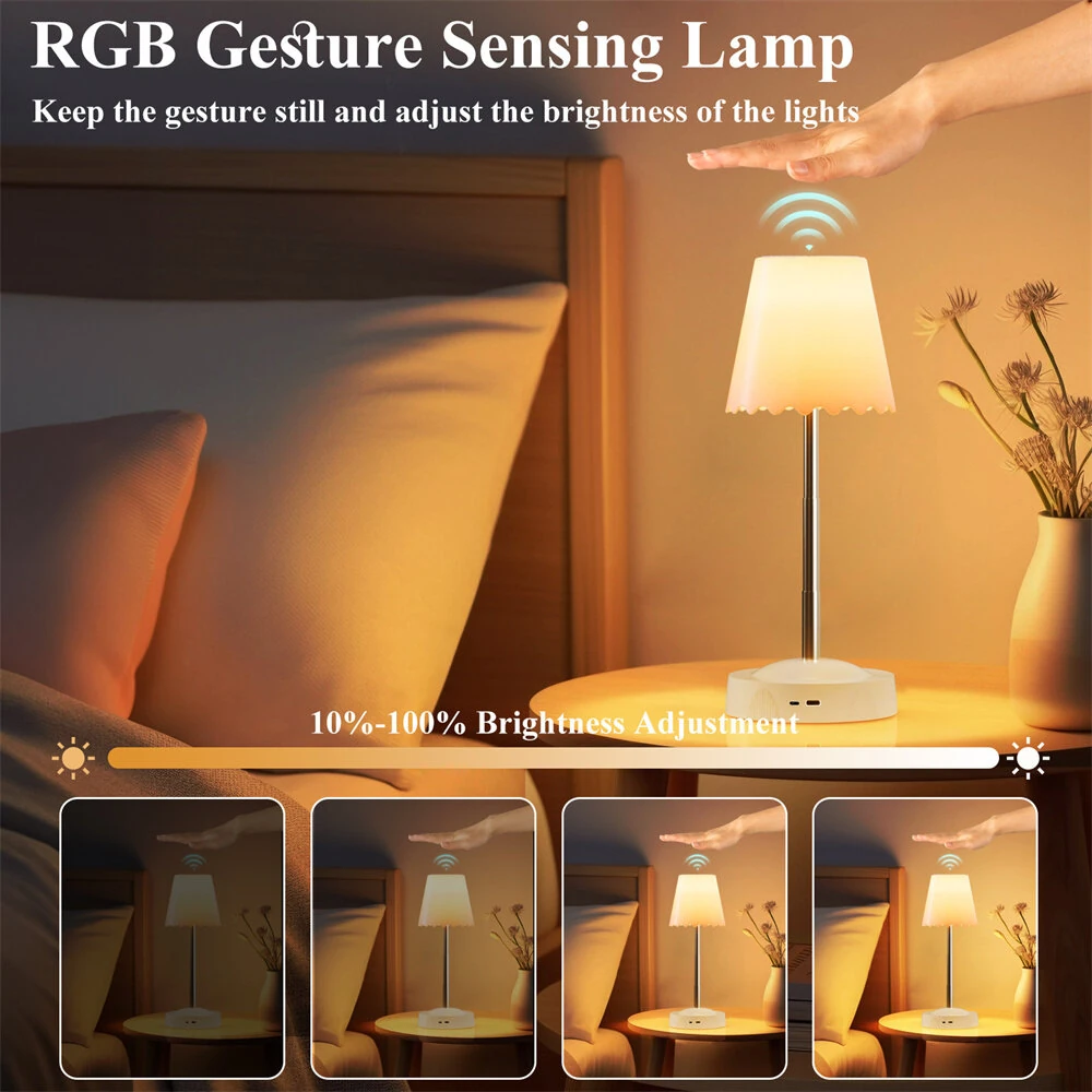 Rechargeable LED Table Light Three Levels of Adjustable Height  Bedsides Room Night Stand Warm Reading Light Bedroom Night Lights Home Decor Desk Light — view 5
