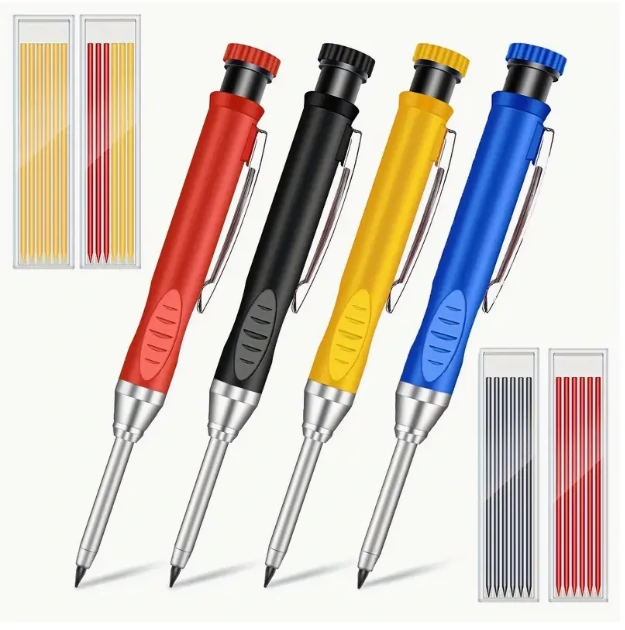 Refillable Carpenter Pencil Set Woodworking Marking Pen Deep Hole Marker High Precision Mechanical Pencil for Accurate Craftsmanship and Drafting Essential Tool for Engineers Carpenters and Architects — Refillable