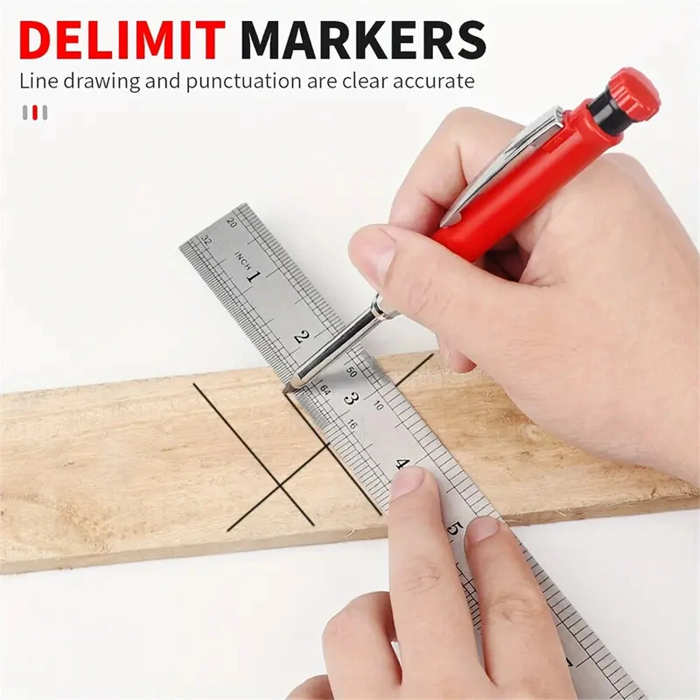 Refillable Carpenter Pencil Set Woodworking Marking Pen Deep Hole Marker High Precision Mechanical Pencil for Accurate Craftsmanship and Drafting Essential Tool for Engineers Carpenters and Architects — view 3